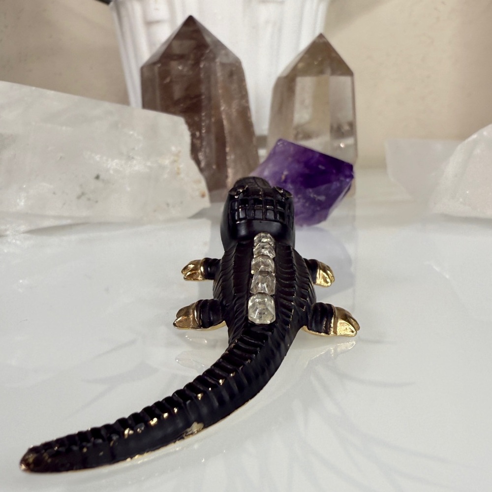 Vintage Gold Tone Metal & Black Alligator / Crocodile Clip - Picture 7 of 15